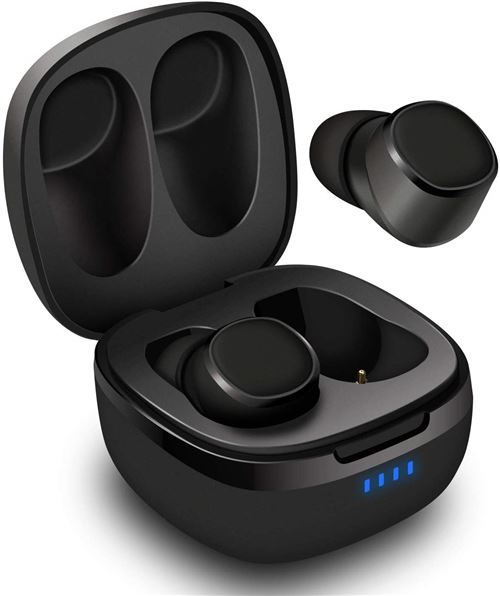 Alftek Écouteurs Bluetooth sans fil TWS Bluetooth 5.2 avec étui de chargement pour microphone noir 