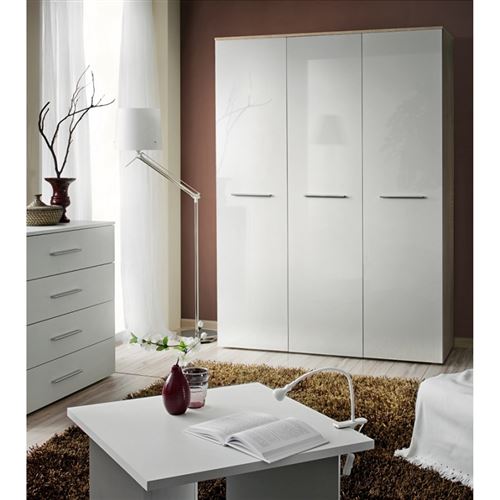 Paris Prix - Armoire 3 Portes big 190cm Blanc & Chêne