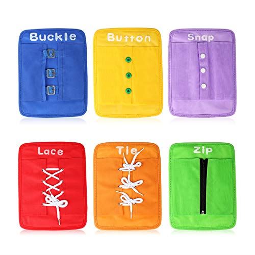 YHZAN Montessori Material Early Learning Basic Life Skills Learn to Dress Boards - Zip Snap Button Buckle Lace & Tie 6 pcs/Set Toys for Toddlers