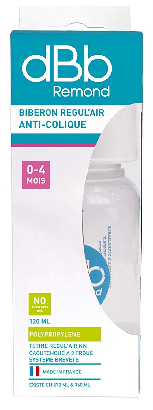 dBb Remond Régul'Air Biberon avec Tétine NN en Caoutchouc Blanc 120 ml