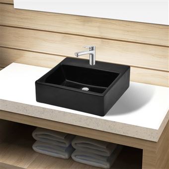 Vasque rectangulaire à trou Noir en céramique pour salle de bain - 1