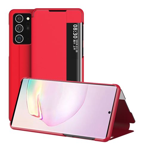 Étui Portefeuille pour Samsung Galaxy Note 20 en Cuir à Rabat Antichoc avec Fenêtre d’affichage intelligente - Rouge