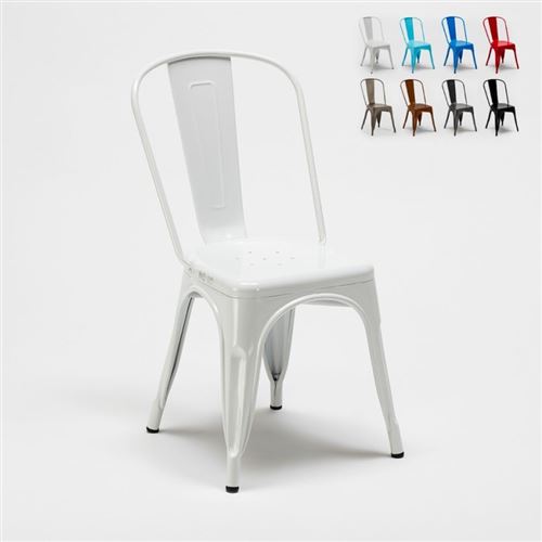 Chaise Tolix industrielle en acier et métal pour cuisine et bars Steel One, Couleur: Blanc
