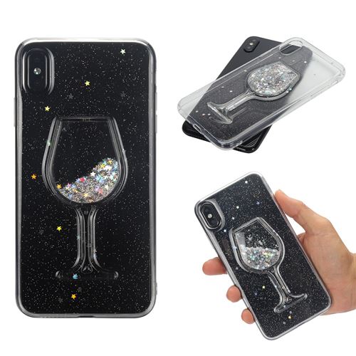 Coque en TPU Verre à vin à paillettes dynamiques et dynamiques hybride époxydique argent pour Apple iPhone XS Max 6.5 inch