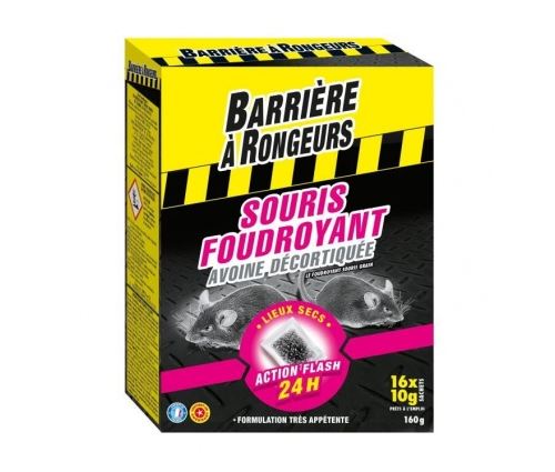 Barriere a rongeurs souricide foudroyant en appat sur cereales - pour lieux secs - 160 g