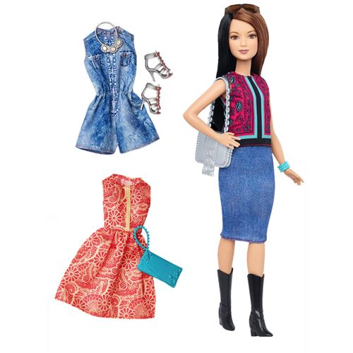 Mattel - dtf04 - barbie - fashionistas - jupe demin et bottes - poupée mannequin + accessoires de mode