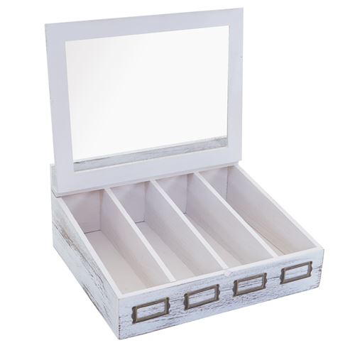 Mendler Boîte De Couverts Hwc-C25, Avec Couvercle, Paulownia, Shabby Blanc, 37x33x17cm