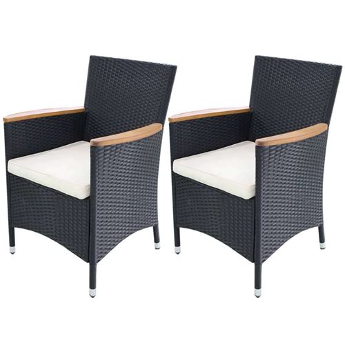 VIDAXL Chaises de jardin 2 pcs avec coussins R&eacute;sine tress&eacute;e Noir