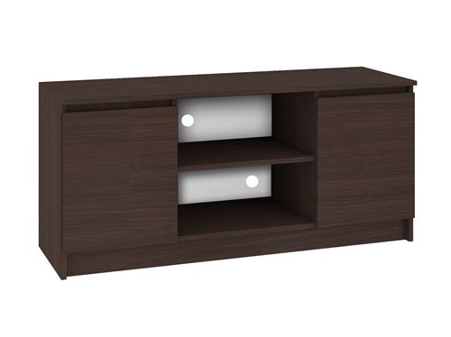 DUSK | Meuble bas TV contemporain salon/séjour 120x55x40 cm | 2 niches + 2 portes | Rangement matériel audio/video/gaming | Wenge