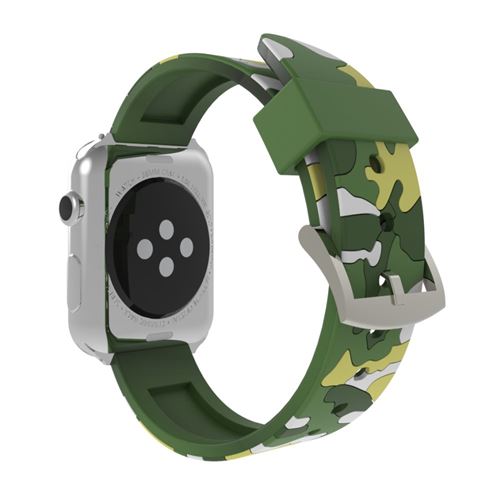 Bracelet en silicone motif camouflage souple vert pour votre Apple Watch Series 4 44mm/Series 3/2/1 42mm