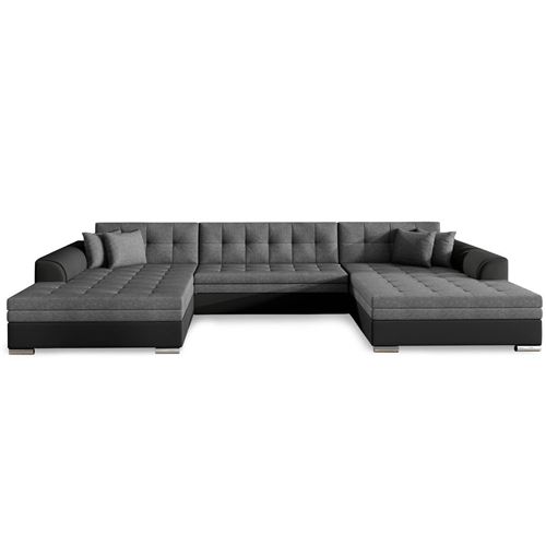 COTECOSY Canap&eacute; d'angle convertible Vento Simili Noir et Tissu Gris Fonc&eacute; 