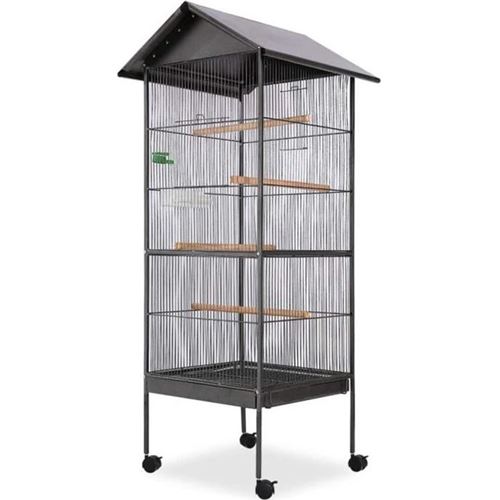 Mercatoxl - Cage &agrave; oiseaux avec toit Acier Noir 66 x 66 x 155 cm