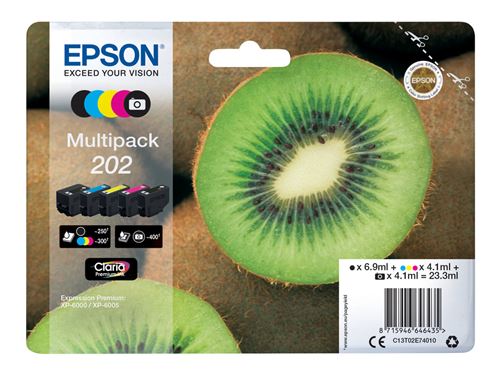 Epson Multipack 202 - Pack de 5 - noir, jaune, cyan, magenta, photo noire - original - blister - cartouche d'encre - pour Expression Premium XP-6000, XP-6005, XP-6100, XP-6105