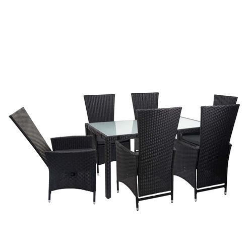 Garniture en polyrotin HWC-F49, ensemble, dossier réglable, 150x90cm ~ anthracite, coussin gris foncé