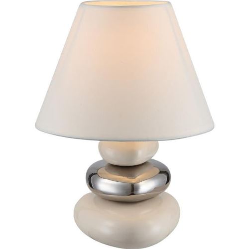 Lampe a poser céramique - Tissu beige - Interrupteur - Diametre 18 cm - Hauteur 24 cm - Beige chrome