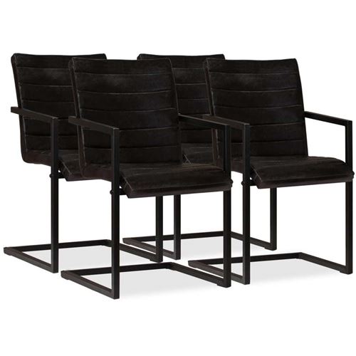 vidaXL Chaises de salle à manger 4 pcs Anthracite Cuir véritable
