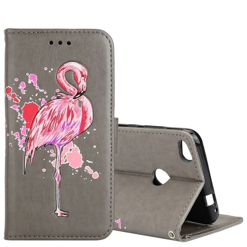 Huawei P8 Lite (2017) Housse Etui Cuir PU flamand rose Gris ALS53948