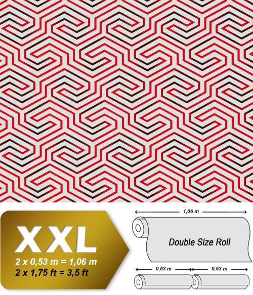 EDEM 84114BR90 Papier peint à motifs graphiques mat blanc rouge-framboise 10,65 m