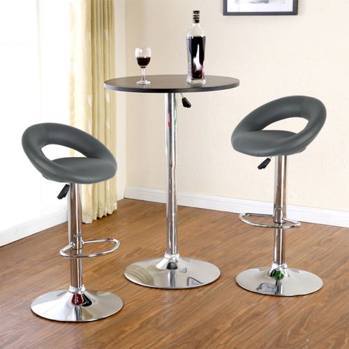 Lot de 2 tabourets de bar Gris Modèle Lune Coussin Doux Hauteur Réglable Rotation à 360° en similicuir