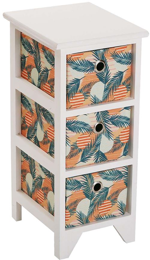 Versa - Meuble 3 tiroirs en tissu imprimé feuillage Saona