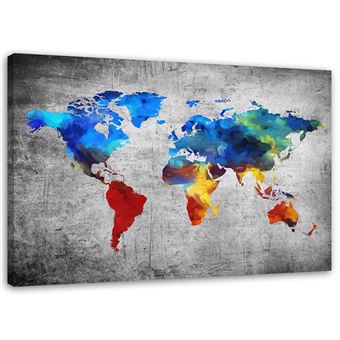 Tableau Toile Image Murale Decorative Canevas Carte Du Monde Peinte Beton 1x80 Achat Prix Fnac