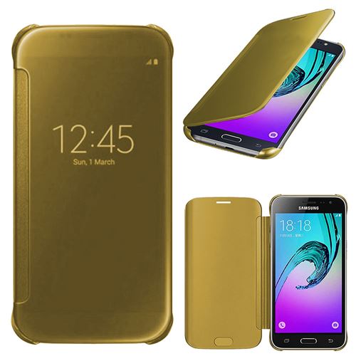 Coque silicone gel rigide Portefeuille Livre rabat pour Samsung Galaxy J3 (2016) J320F/ Galaxy Amp Prime - Gold