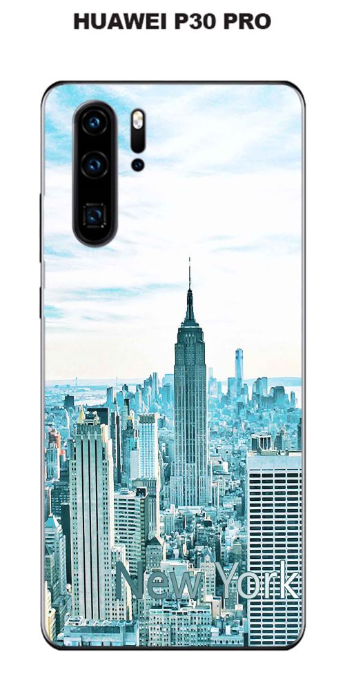 Coque Huawei P30 PRO design New York bleu avec nom
