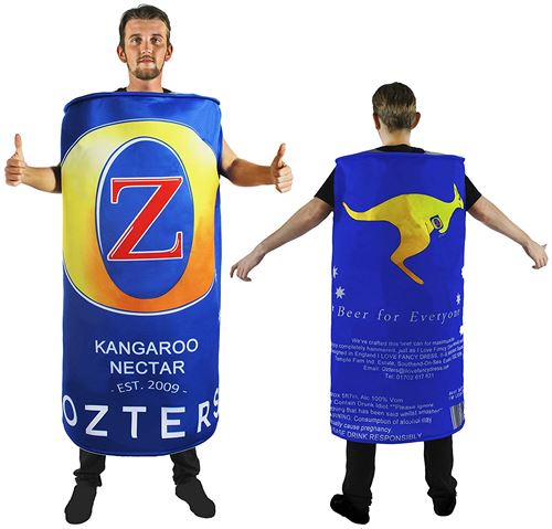 Un déguisement de la célèbre canette de bière ozters bleue Australienne pour adulte. Ideal pour les enterrements de vie de garçon.