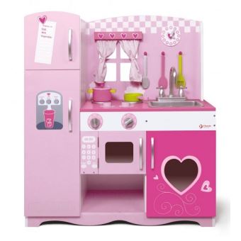 Grande Cuisine Rose En Bois Enfant 85x305x91 Cm Dès 3 Ans