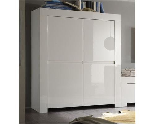Buffet haut blanc laqué 4 portes design PIETRA - Blanc - L 120 x P 50 x H 140 cm