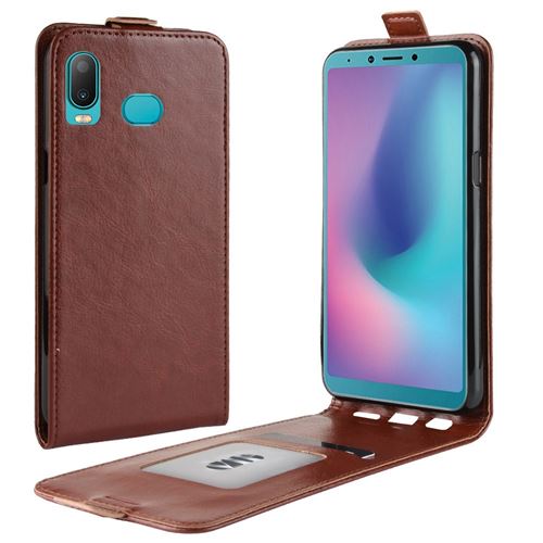Etui en PU rabat vertical avec fente pour carte marron pour votre Samsung Galaxy A6s
