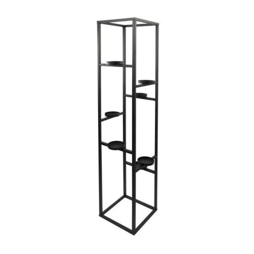 Porte-bougie en métal - 7 verres transparent - 21 x 21 x 90 cm - Noir