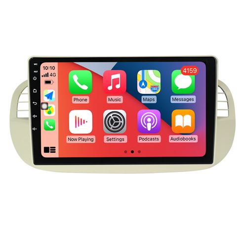 Autoradio GPS RoverOne Android 2Go RAM 32Go ROM pour Fiat 500 2007 - 2015 / Blanc
