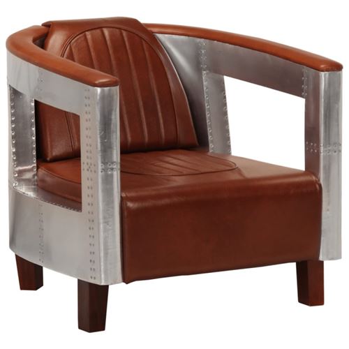 vidaXL Fauteuil en style d'aviation Marron Cuir véritable