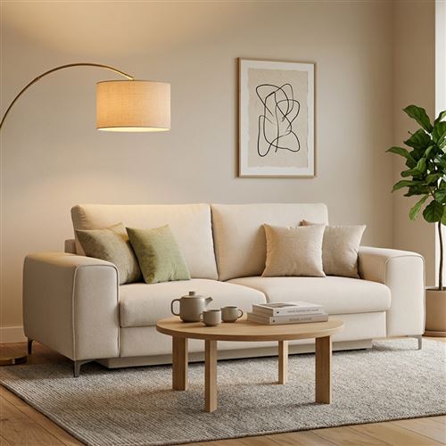 Canap&eacute; Tissu Droit Beige Fiesole - 3 Places