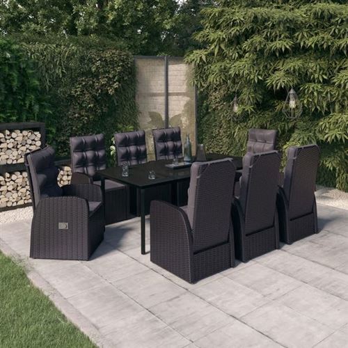 Non Communiqué Noir Salon De Jardin Generique 9 Pieces Resine Tressee 200 X 100 X 74 Cm