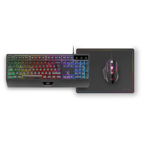 Mars gaming MCP124 Combo Gaming 3en1, Teclado Ergonómico H-Mech LED RGB, Ratón RGB 3200DPI Switches HUANO, Alfombrilla Nanotextil 360x260mm, Compatibilidad Multiplataforma, Combo PC Negro o Blanco con