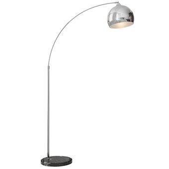 Lampadaire arc - lampadaire arceau courbé design - pied marbre noir mât abat-jour globe métal chromé - 1