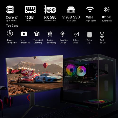 50€ sur STGsivir Gaming PC de bureau de jeu, Intel Core i7 3.4G