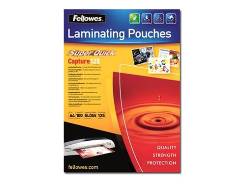 Fellowes Laminating Pouches SuperQuick Capture 125 micron - 125 microns - pack de 100 - brillant - transparent - A4 (210 x 297 mm) pochettes plastifiées
