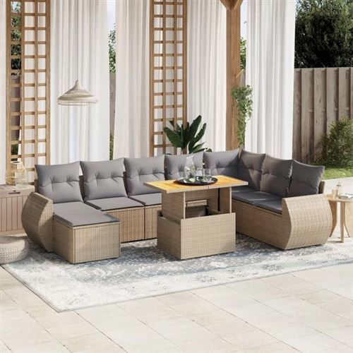Non Communiqué Beige Vidaxl Salon De Jardin Avec Coussins 9 Pcs, Canapés De Terrasse, Ensemble De Meubles De Patio, Mobilier D'extérieur, 3275852