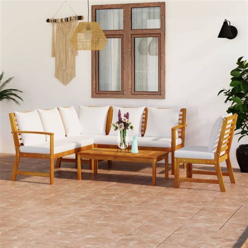Non Communiqué Beige Salon De Jardin Modulable Vidaxl Bois Massif 6 Personnes 5 Pieces