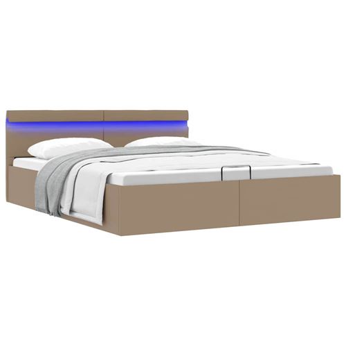 vidaXL Cadre de lit à rangement et LED Cappuccino Similicuir 180x200cm