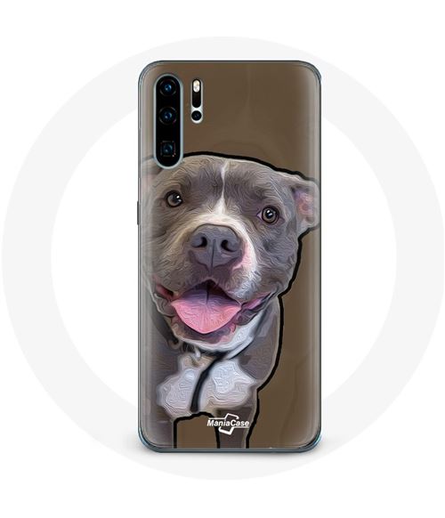 Coque pour Huawei P30 Chien Pitbull Blanc gris Maniacase