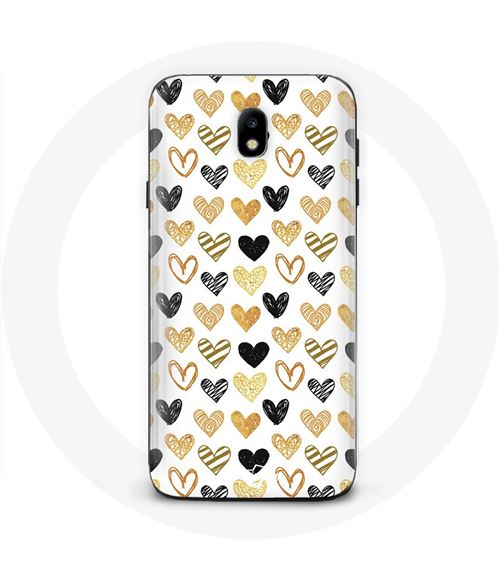 Coque pour Samsung Galaxy J7 2017 Fond de texture abstraite coeurs noir jaune et gris Maniacase