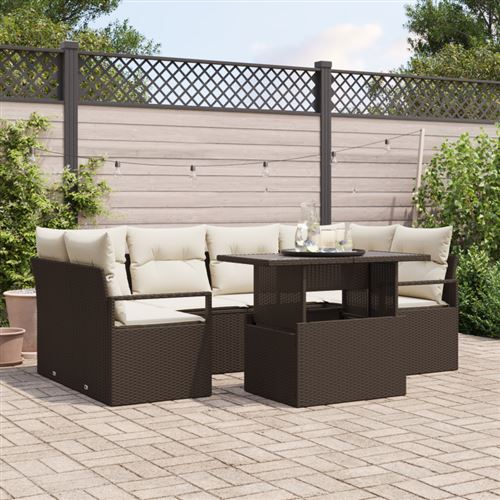 Non Communiqué Marron Set De Canapés De Jardin 7 Pièces Avec Coussins Rattan Poly, Canapé De Jardin 2 Places Avec Rangement Et Coussins
