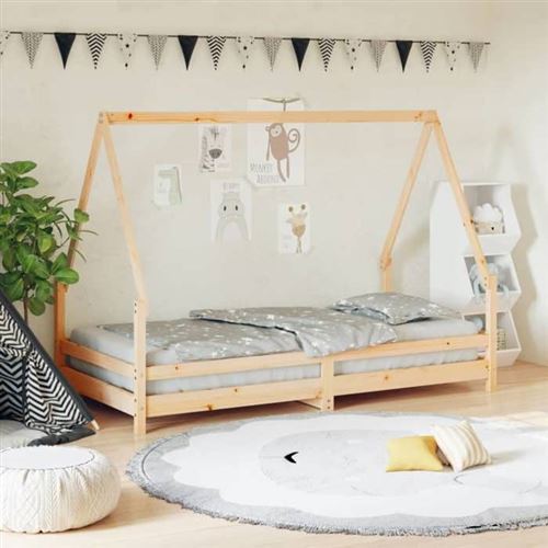vidaXL Cadre de Lit pour Enfants, Lit Simple avec Sommier à Lattes, Meuble de Chambre à Coucher, Scandinave, Marron 90x190 834492