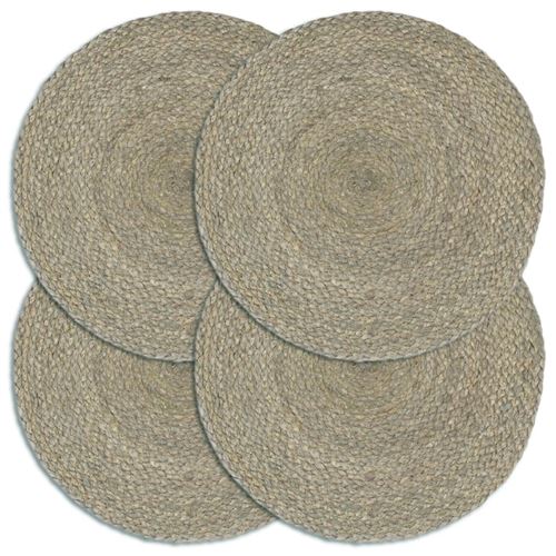 vidaXL Napperons 4 pcs Gris Plain 38 cm Rond Jute