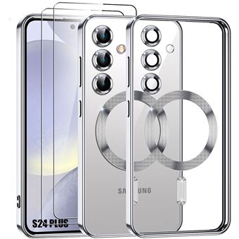 Coque + 2 Verres Trempés pour Samsung Galaxy S24 Plus (S24+) Protection avec Cercle Magnétique Film Caméra - Argenté - BOOLING - 1