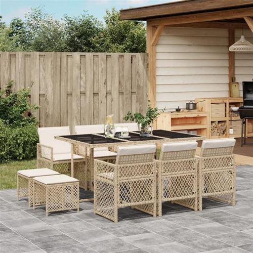 Non Communiqué Beige Vidaxl Ensemble À Manger De Jardin Et Coussins 11 Pcs Poly Rotin, Ensemble À Manger D'extérieur, Meuble À Manger De 3210790